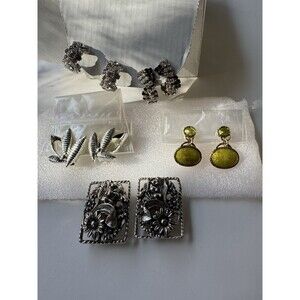 Mixed Lot Of 5 Pairs Vintage Clip-on Earrings Various Styles Materials Working